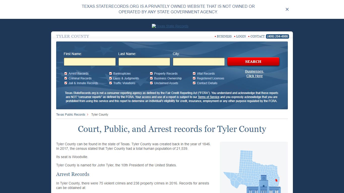 Court, Public, and Arrest records for Tyler County