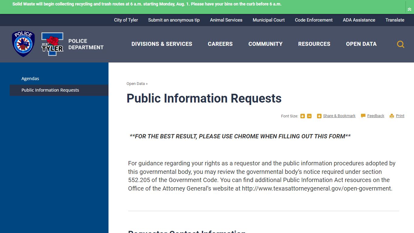 Public Information Requests | Tyler, TX - City of Tyler